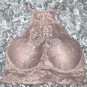 PINK mauve/ rose colored lace halter bralette